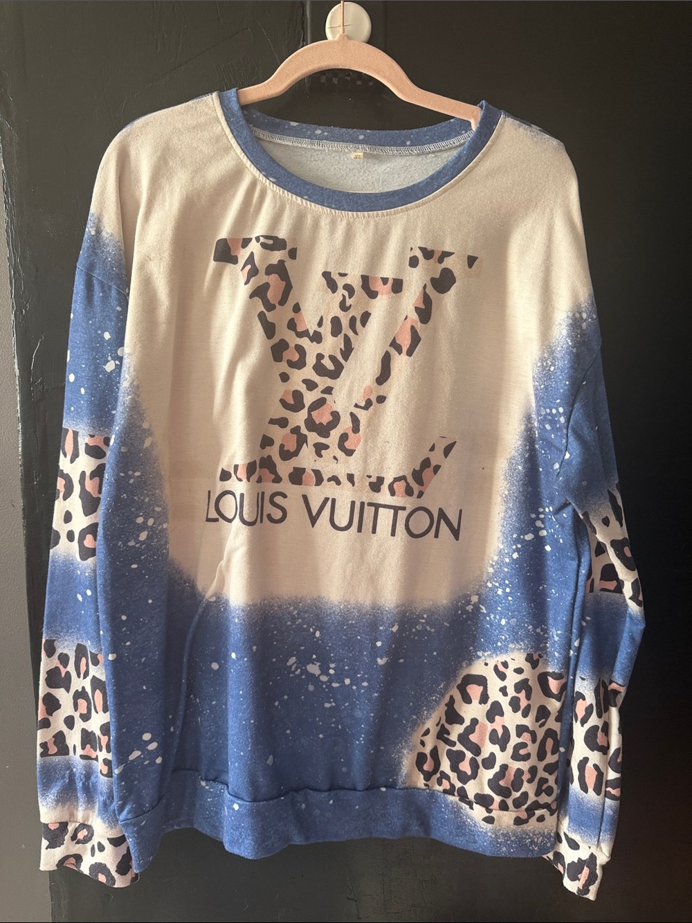 Louis Vuitton Blue & Cream Leopard Logo Kids Sweatshirt